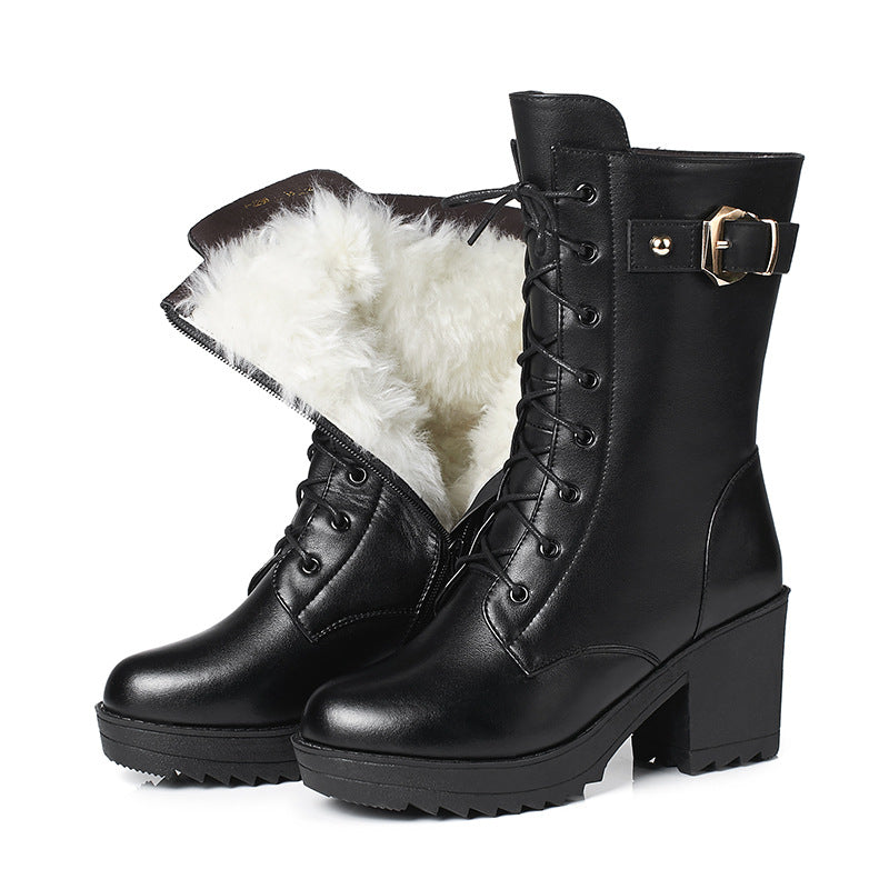 Daphne - Black Leather Winter Boots